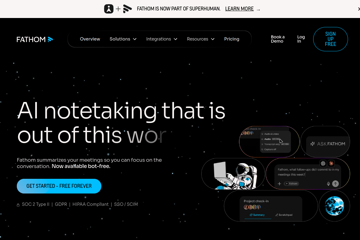 Screenshot of the Fathom website