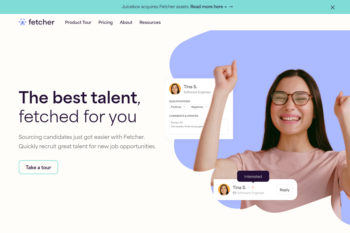 Screenshot of the Fetcher website