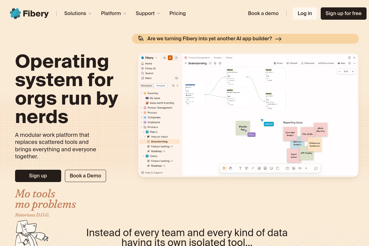 Screenshot of the Fibery AI website