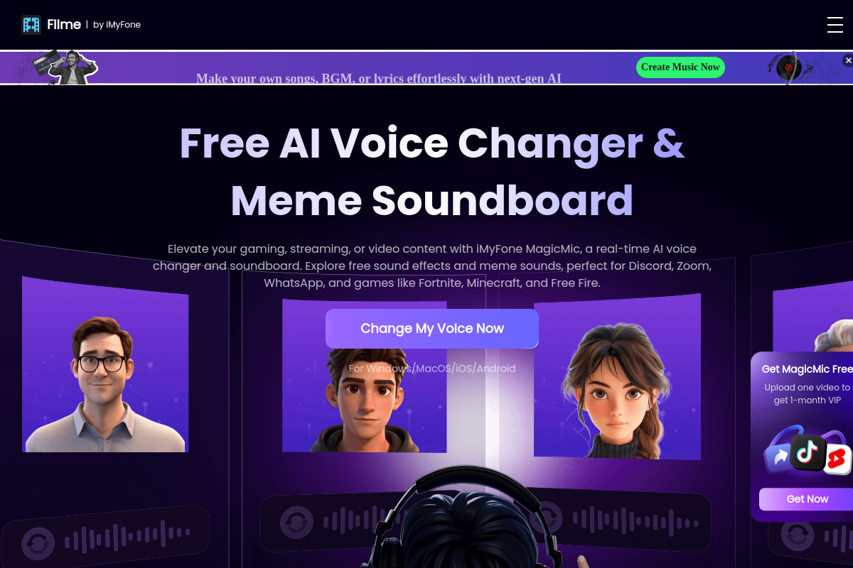 Screenshot of the iMyFone MusicAI website