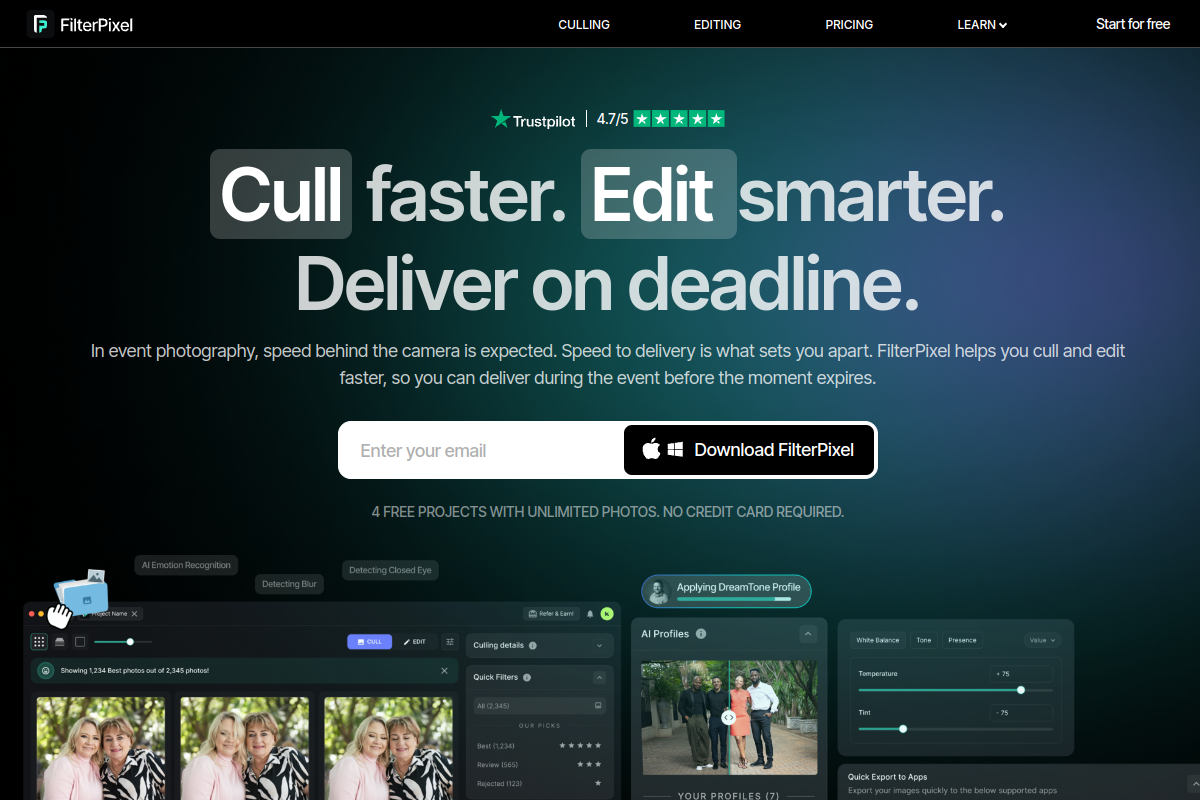 Screenshot of the FilterPixel website