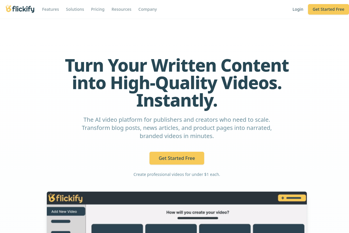 Screenshot of the Flickify website