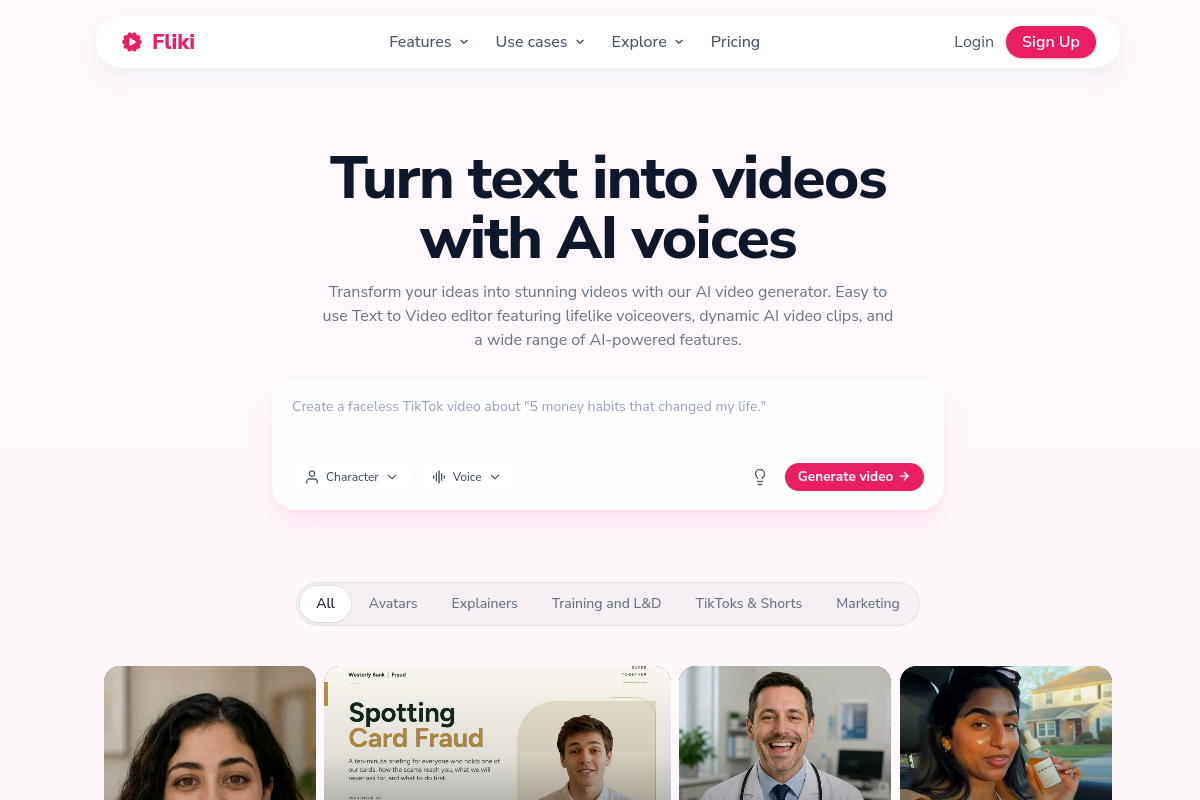 Screenshot of the Fliki website