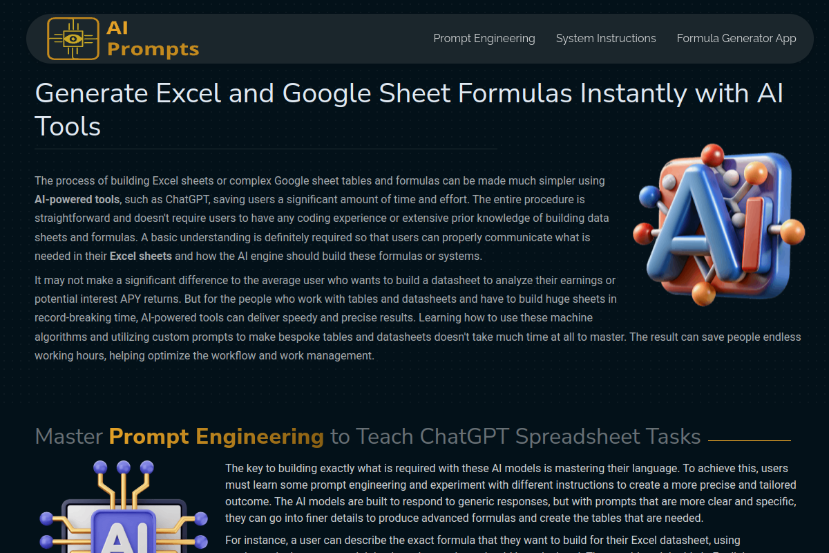 Screenshot of the Formula Generator website