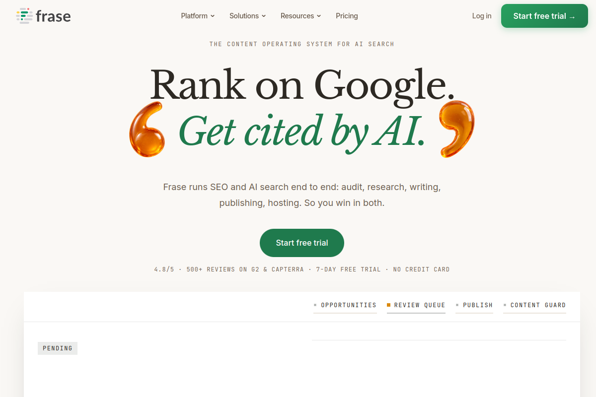 Screenshot of the Frase website