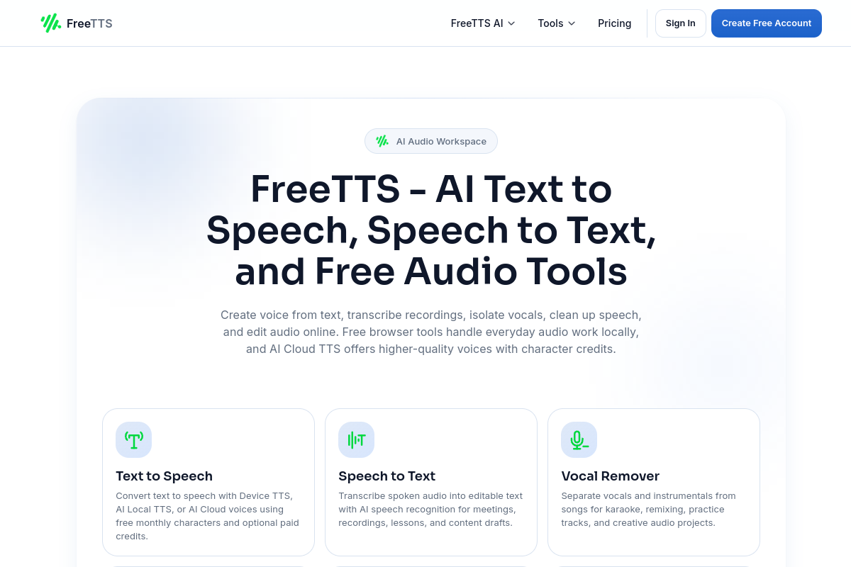 Screenshot of the FreeTTS website