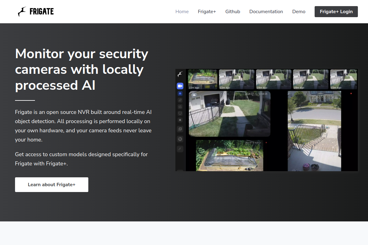 Screenshot of the Frigate NVR website