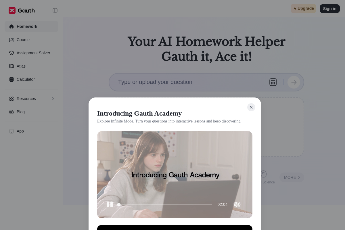 Screenshot of the Gauth website