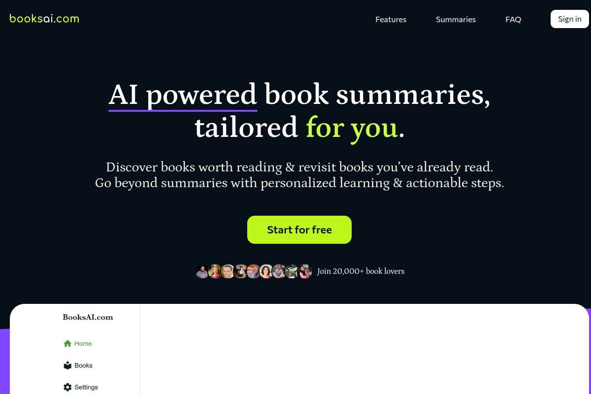 Screenshot of the Booknotes website