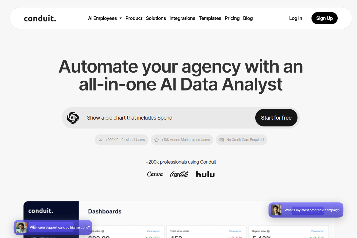 Screenshot of the Conduit website