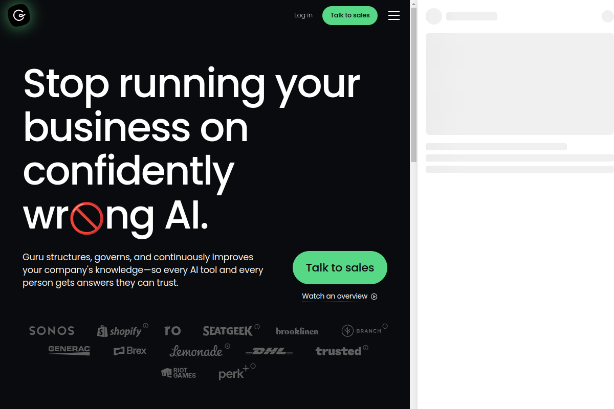 Screenshot of the Guru website