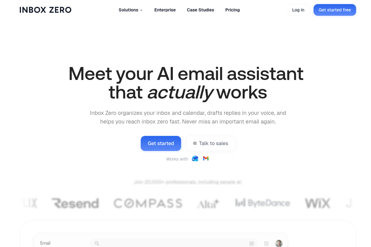 Screenshot of the Inbox Zero website