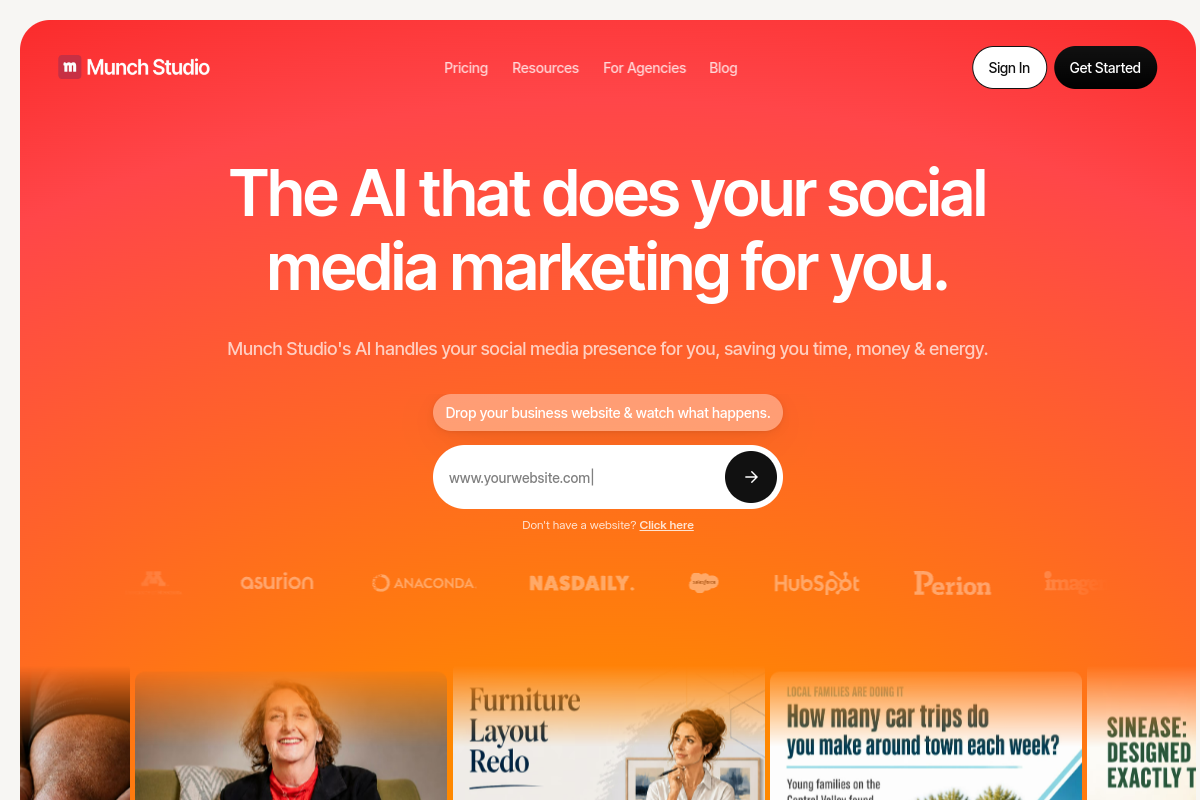 Screenshot of the Munch website