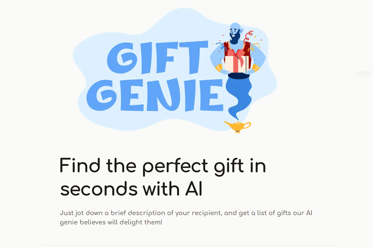 Screenshot of the Gift Genie AI website