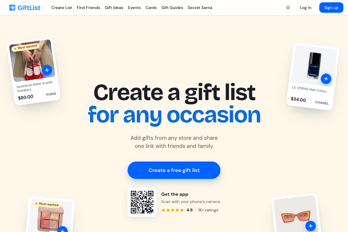 Screenshot of the GiftList Genie website