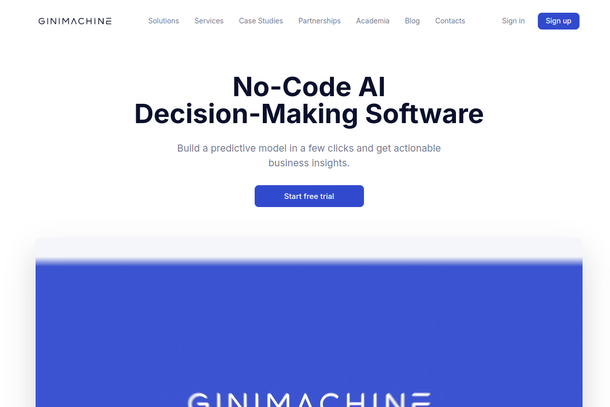 Screenshot of the Ginimachine website