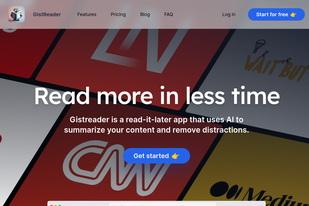 Screenshot of the GistReader website