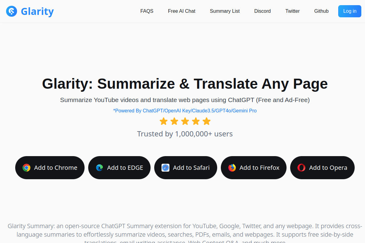 Screenshot of the Glarity website