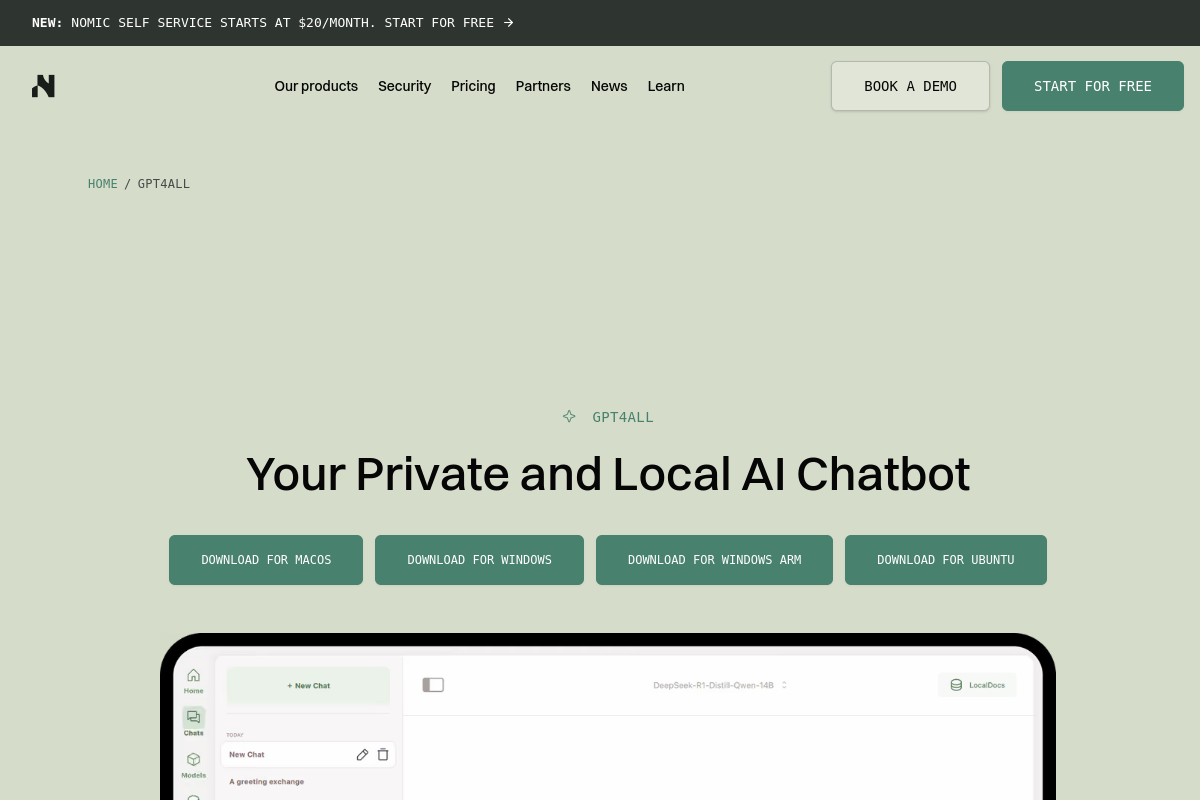 Screenshot of the GPT4All website