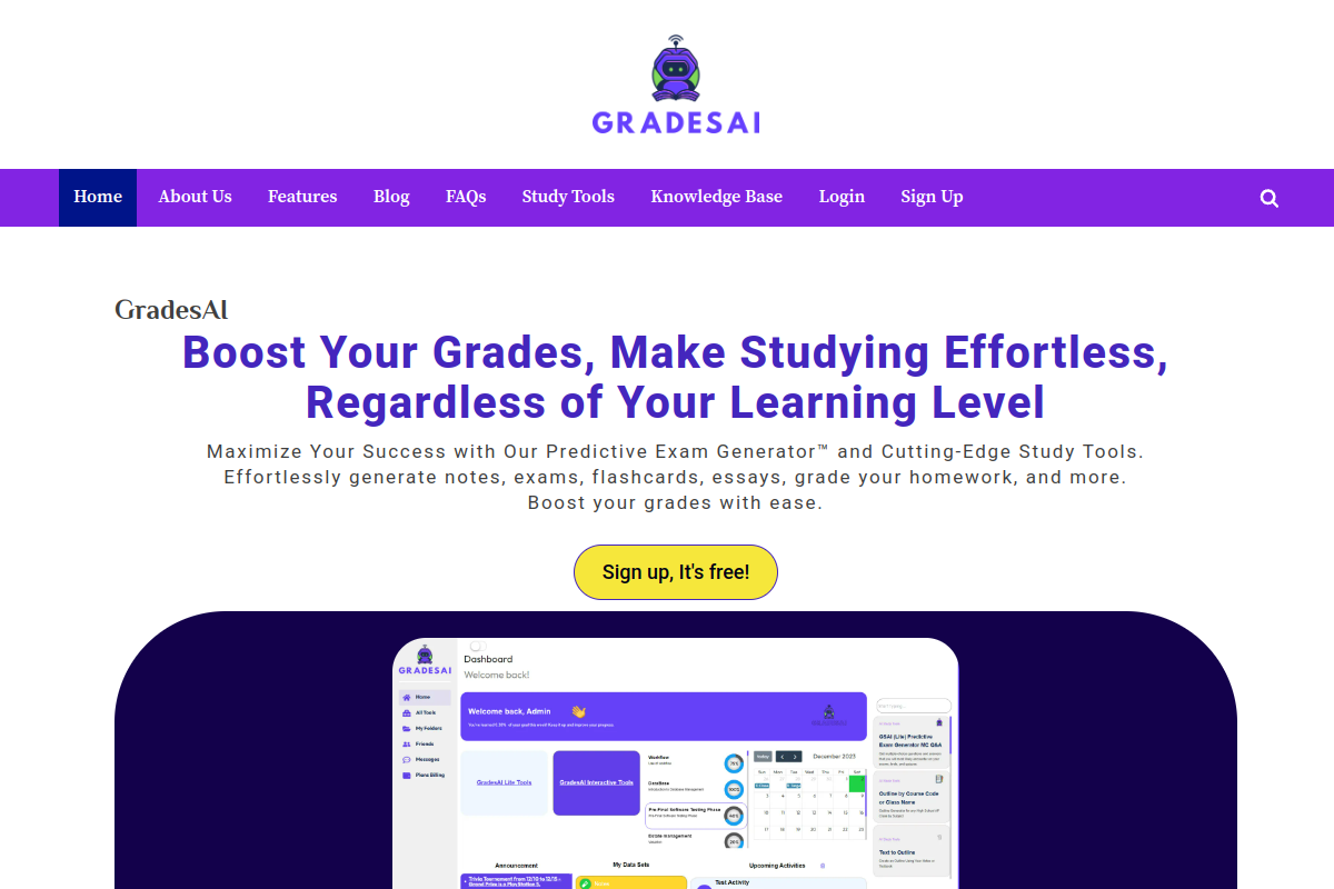 Screenshot of the GradesAI website