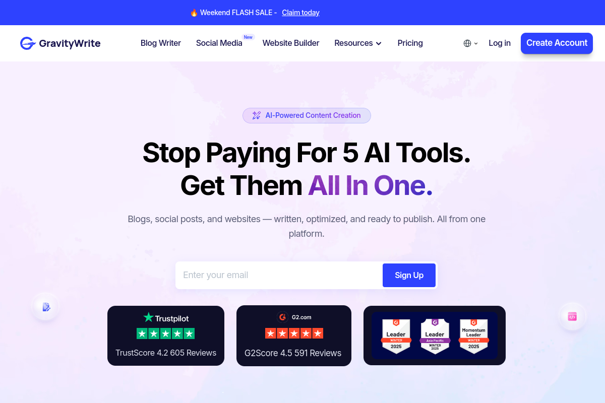 Screenshot of the GravityWrite website