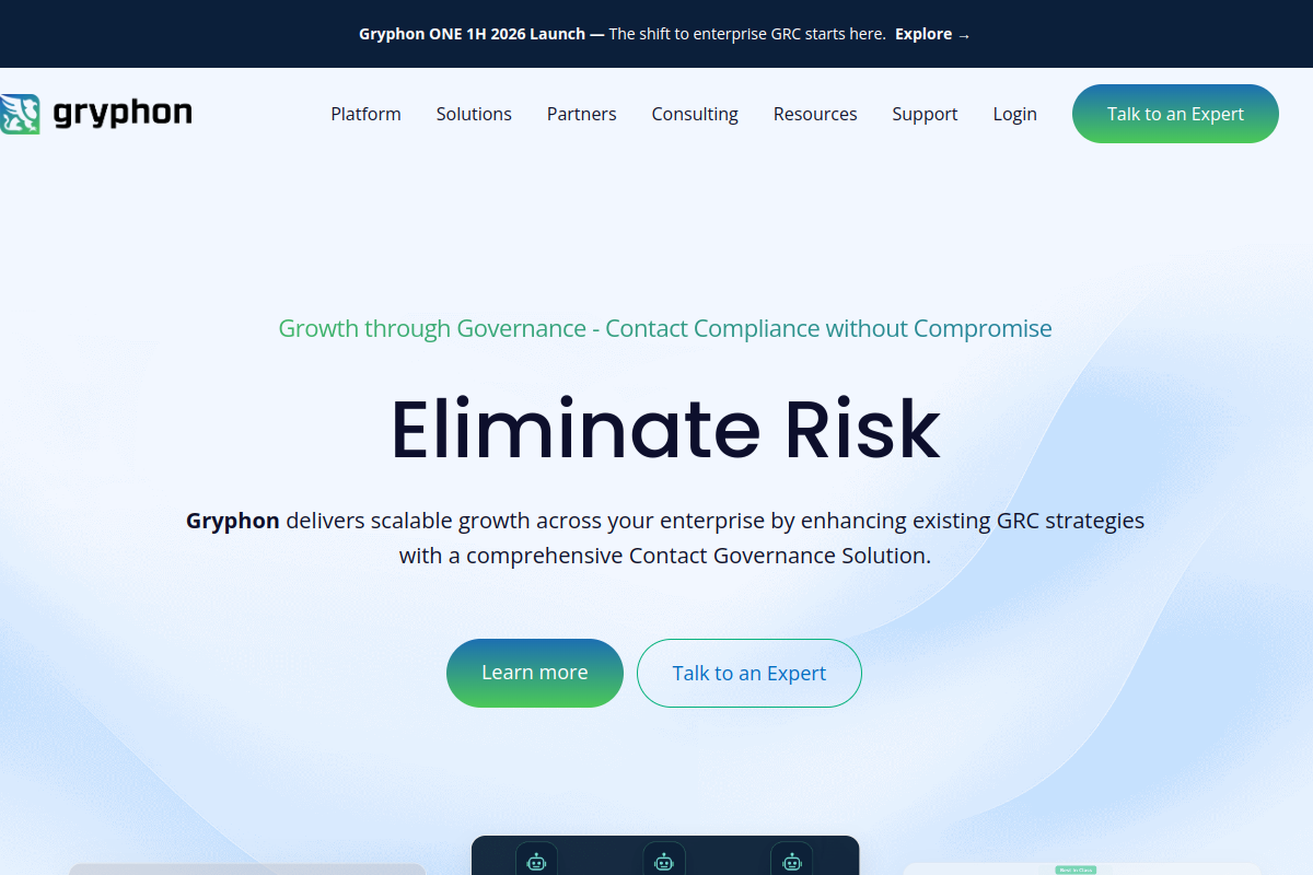 Screenshot of the Gryphon website