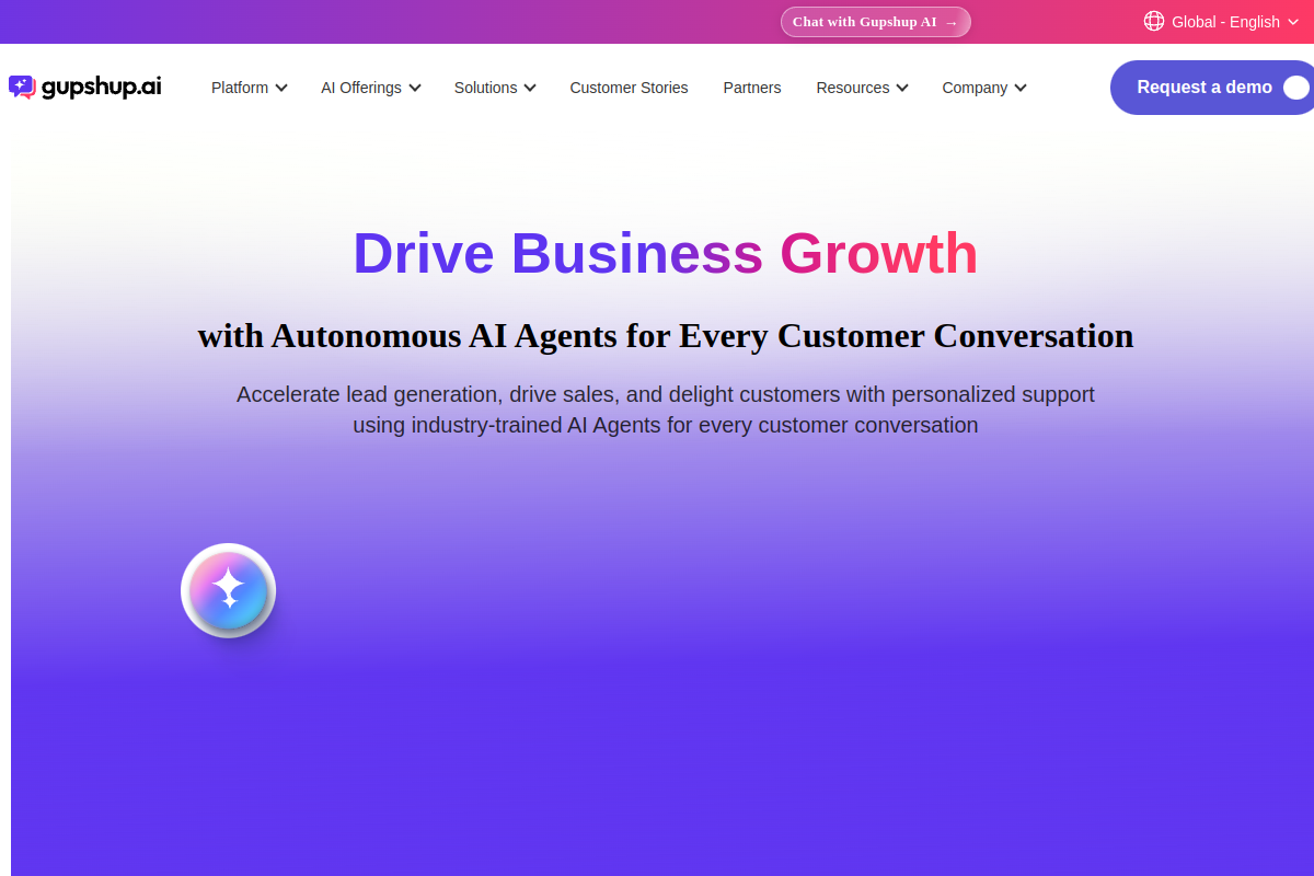 Screenshot of the Gupshup website