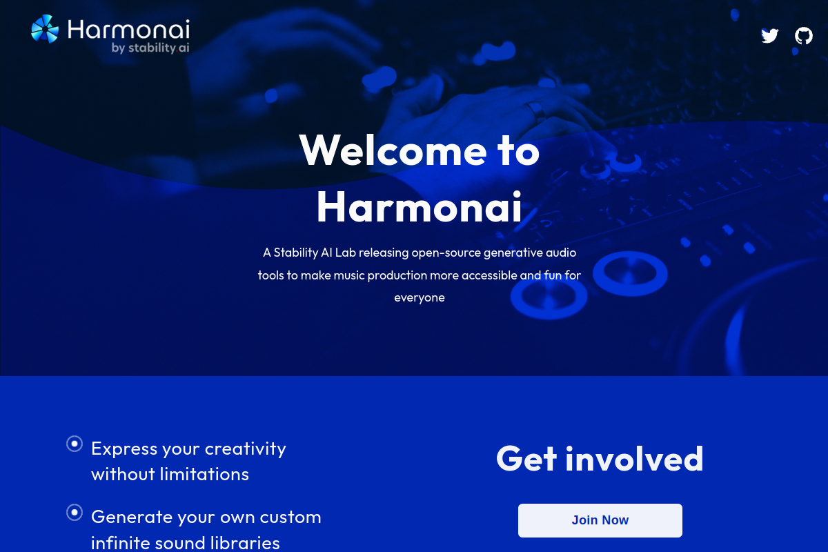 Screenshot of the Harmonai website