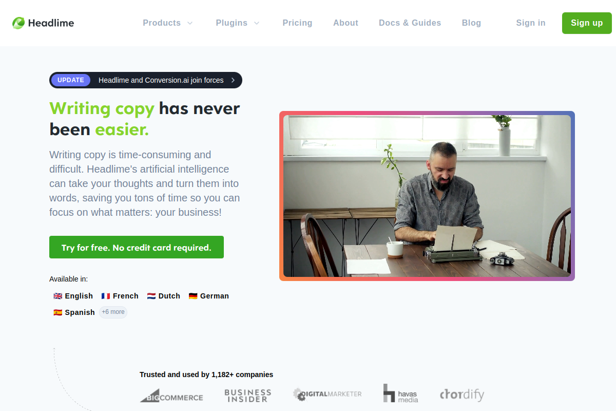 Screenshot of the Headlime website