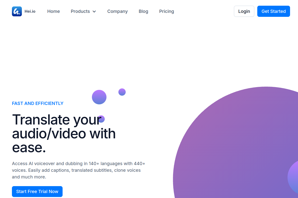 Screenshot of the Hei.io website
