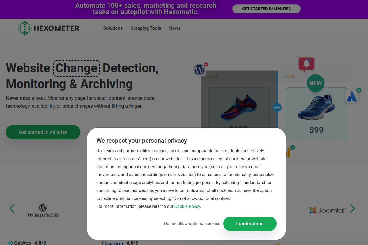 Screenshot of the Hexometer website