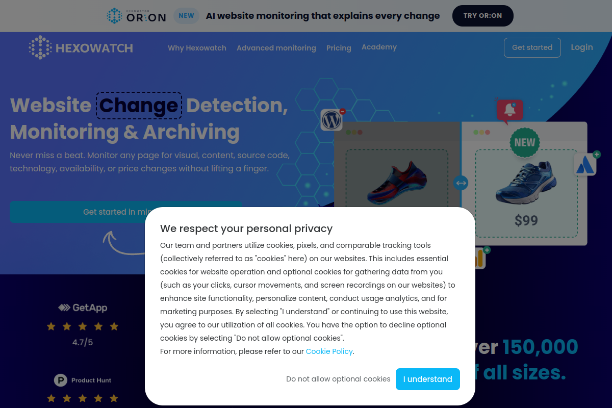 Screenshot of the Hexowatch website