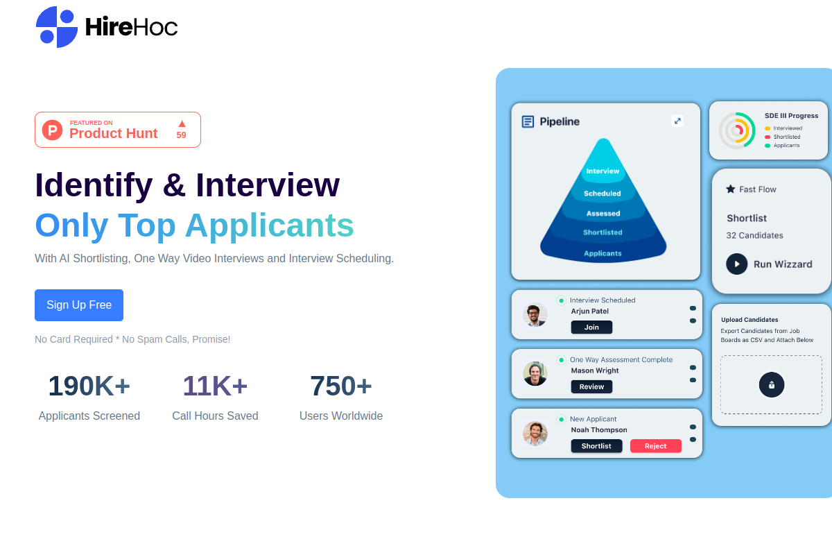 Screenshot of the Hire Hoc website