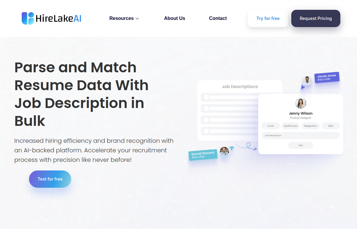 Screenshot of the HireLakeAI website