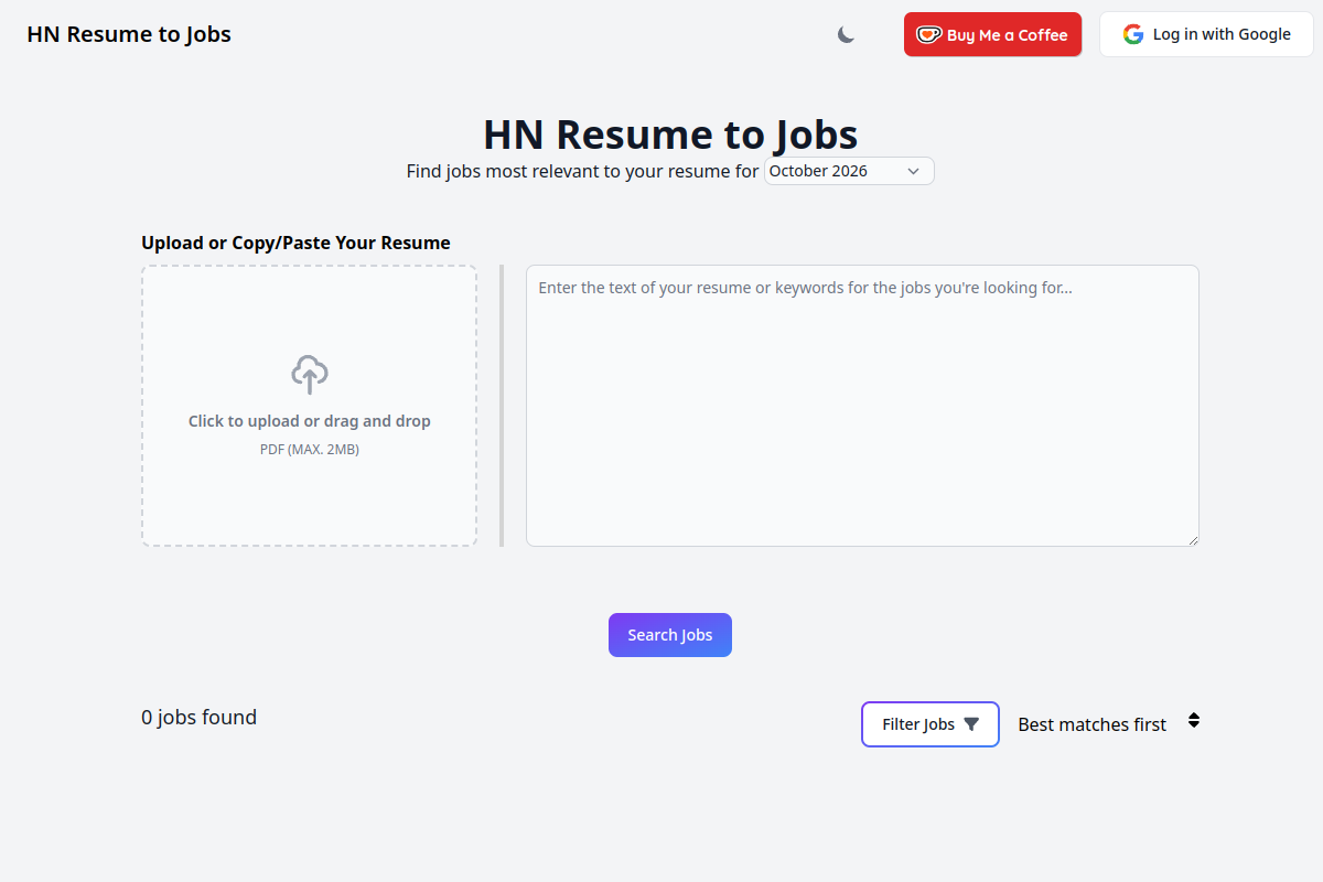 Screenshot of the Hnresumetojobs website