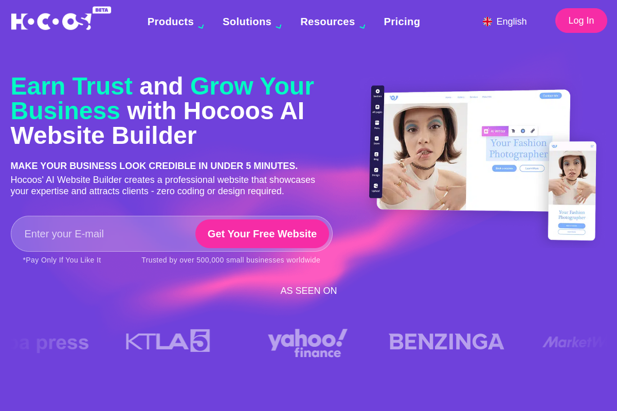 Screenshot of the Hocoos website