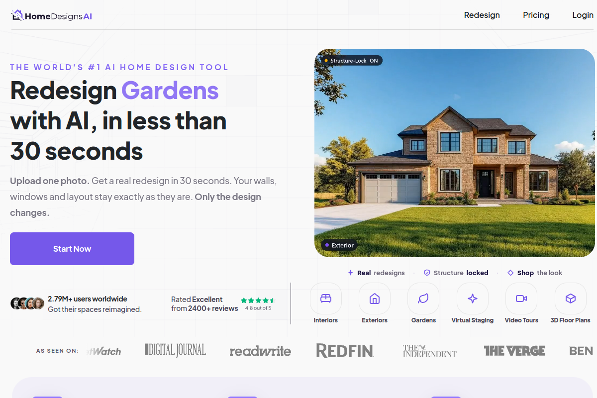 Screenshot of the HomeDesignsAI website