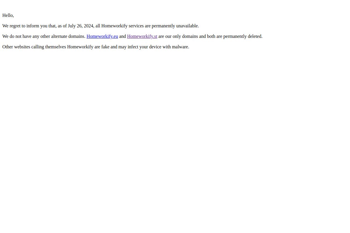 Screenshot of the Homeworkify website