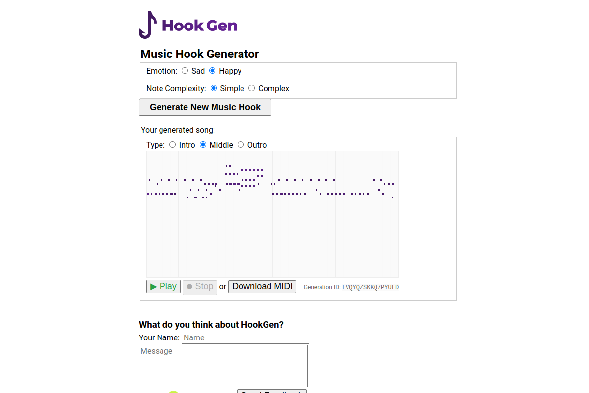 Screenshot of the HookGen website