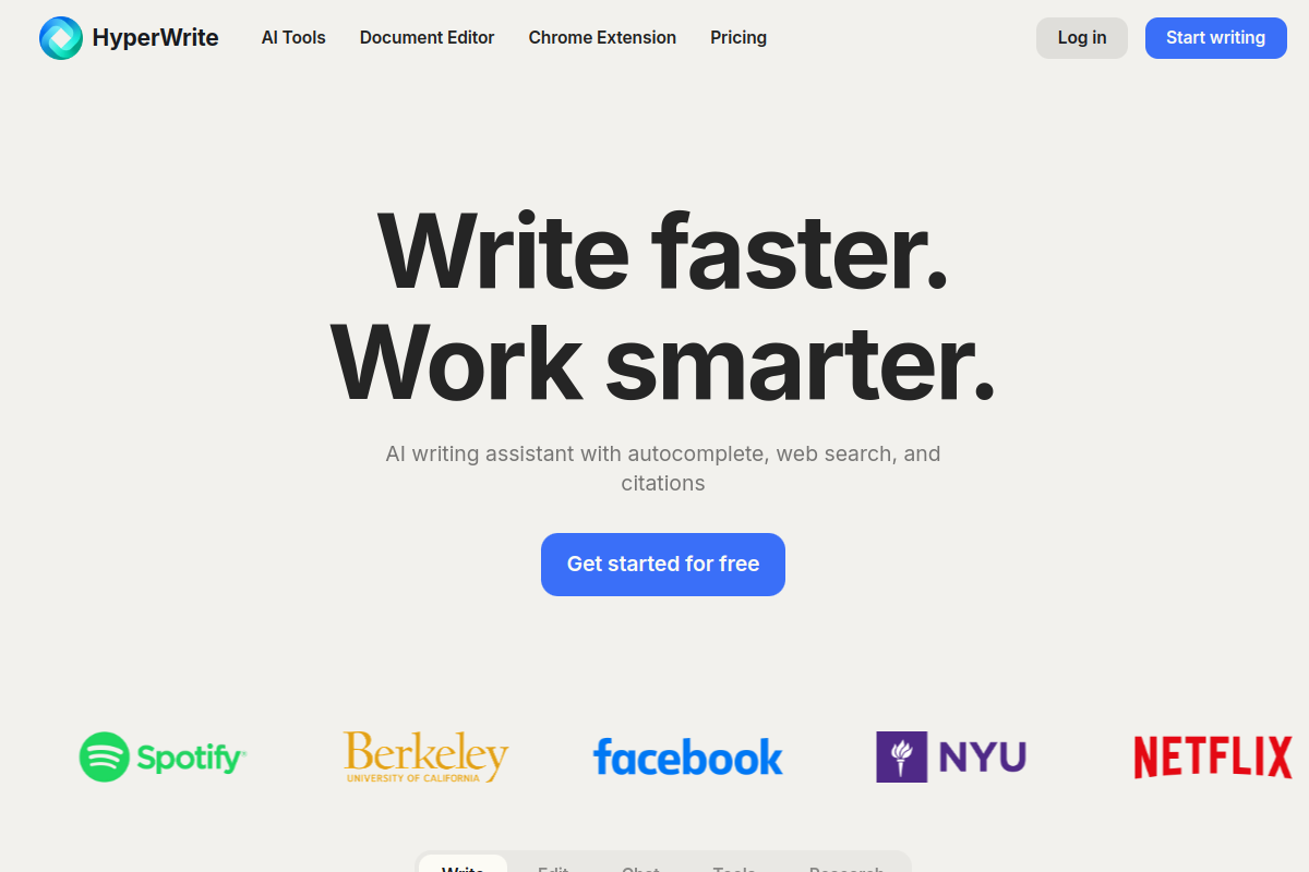 Screenshot of the HyperWrite | AI Writing Assistant website