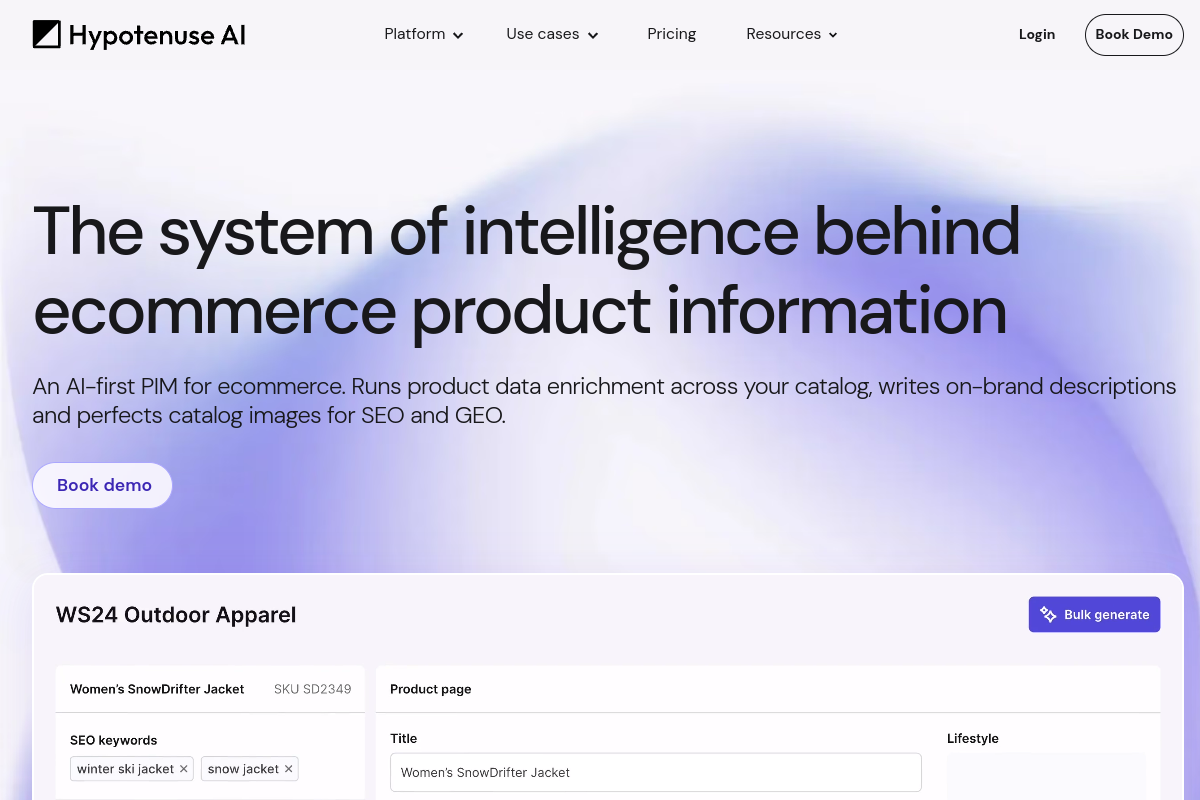 Screenshot of the Hypotenuse AI website