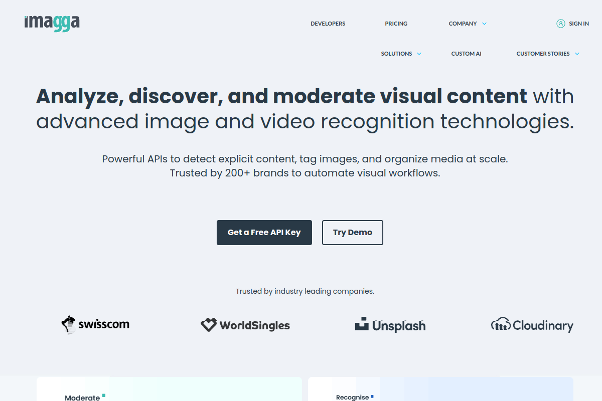 Screenshot of the Imagga website