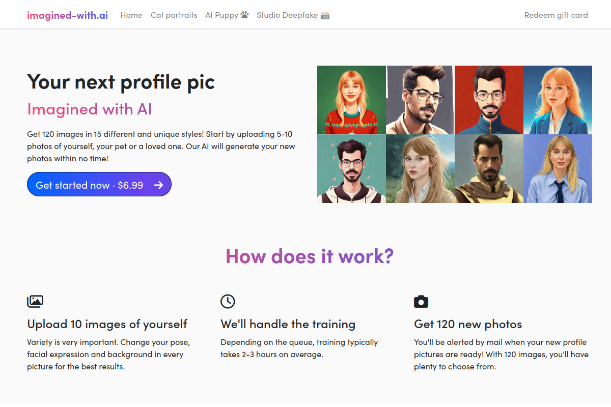 Screenshot of the Imagined with AI website