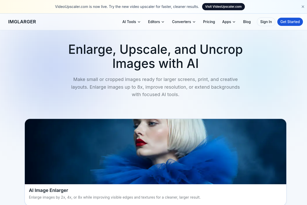 Screenshot of the AI Image Enlarger website