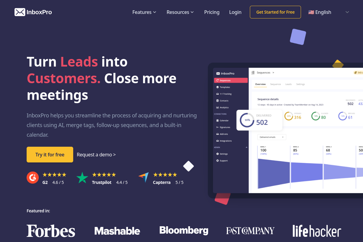 Screenshot of the InboxPro website