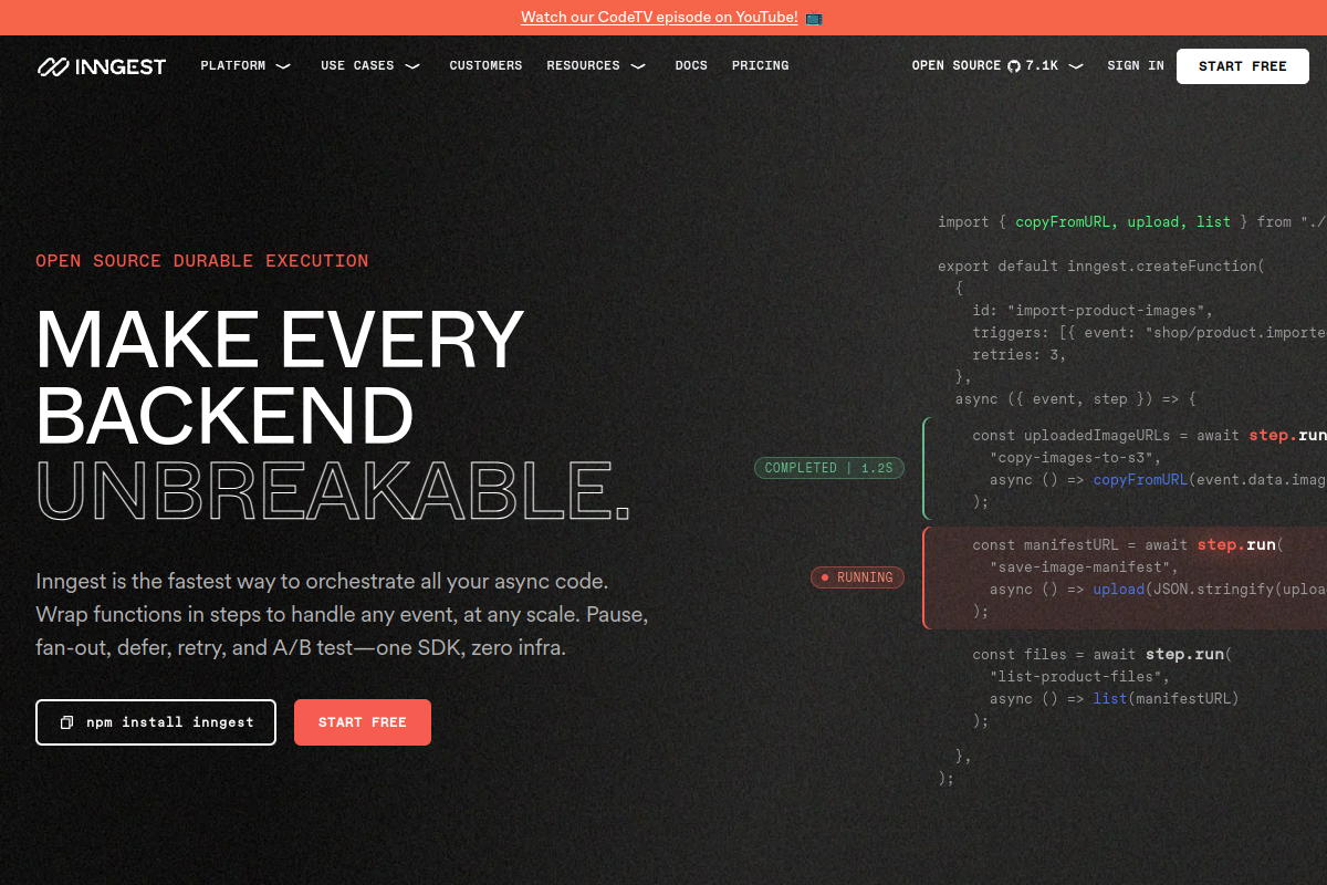Screenshot of the Inngest website