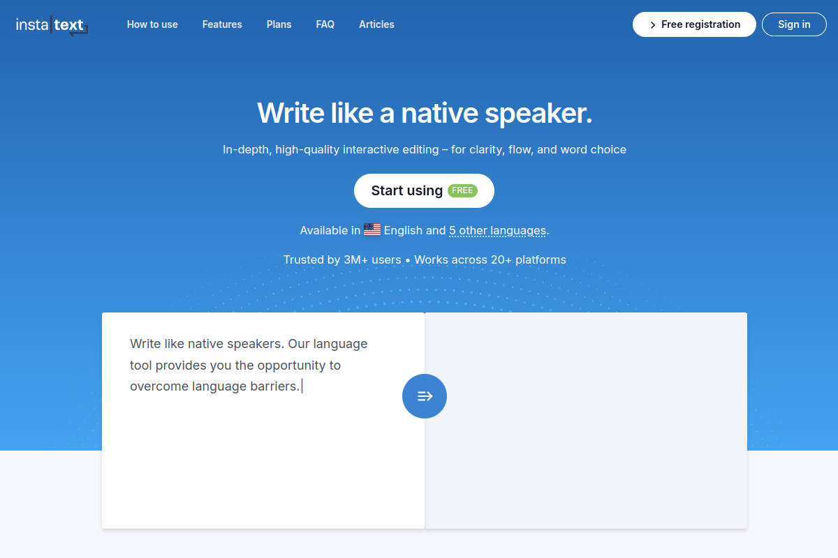 Screenshot of the InstaText website