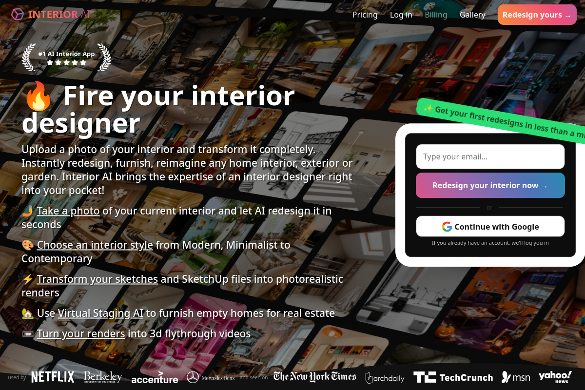 Screenshot of the Interior AI website