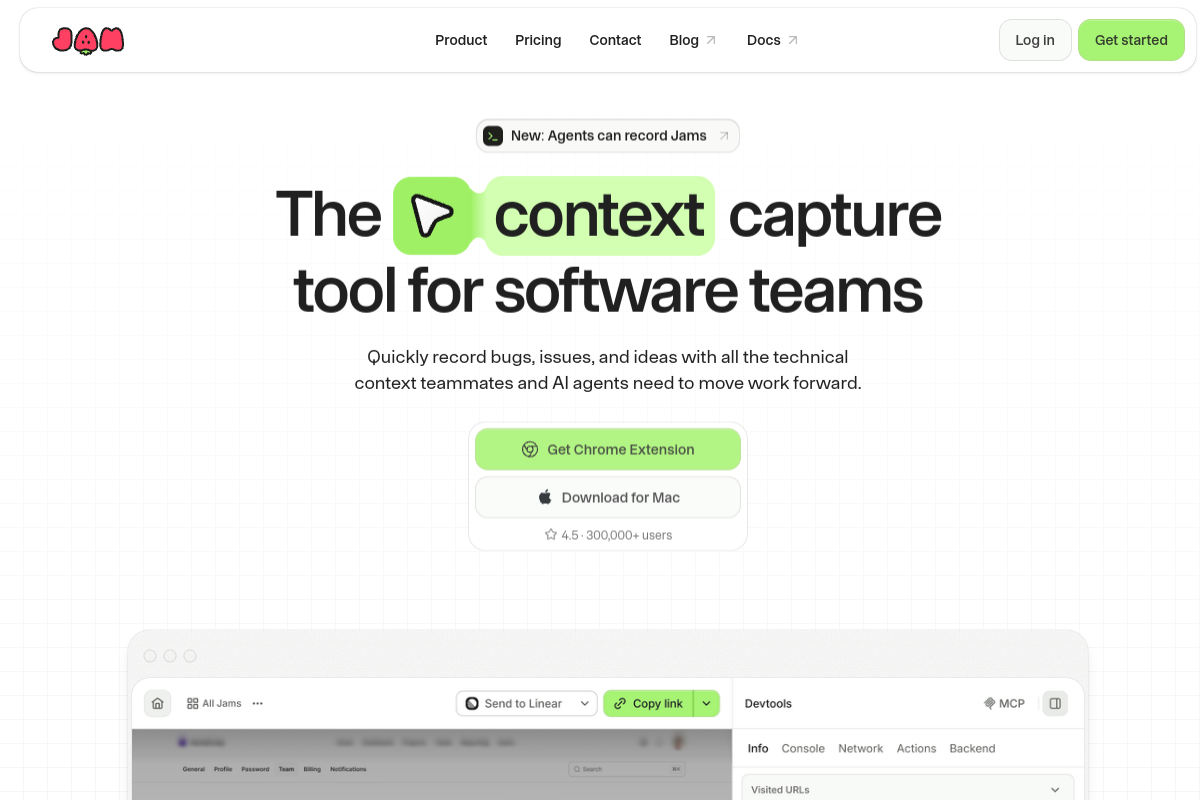 Screenshot of the Jam website