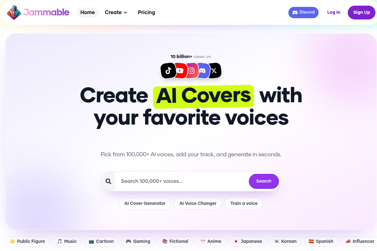 Screenshot of the Jammable website